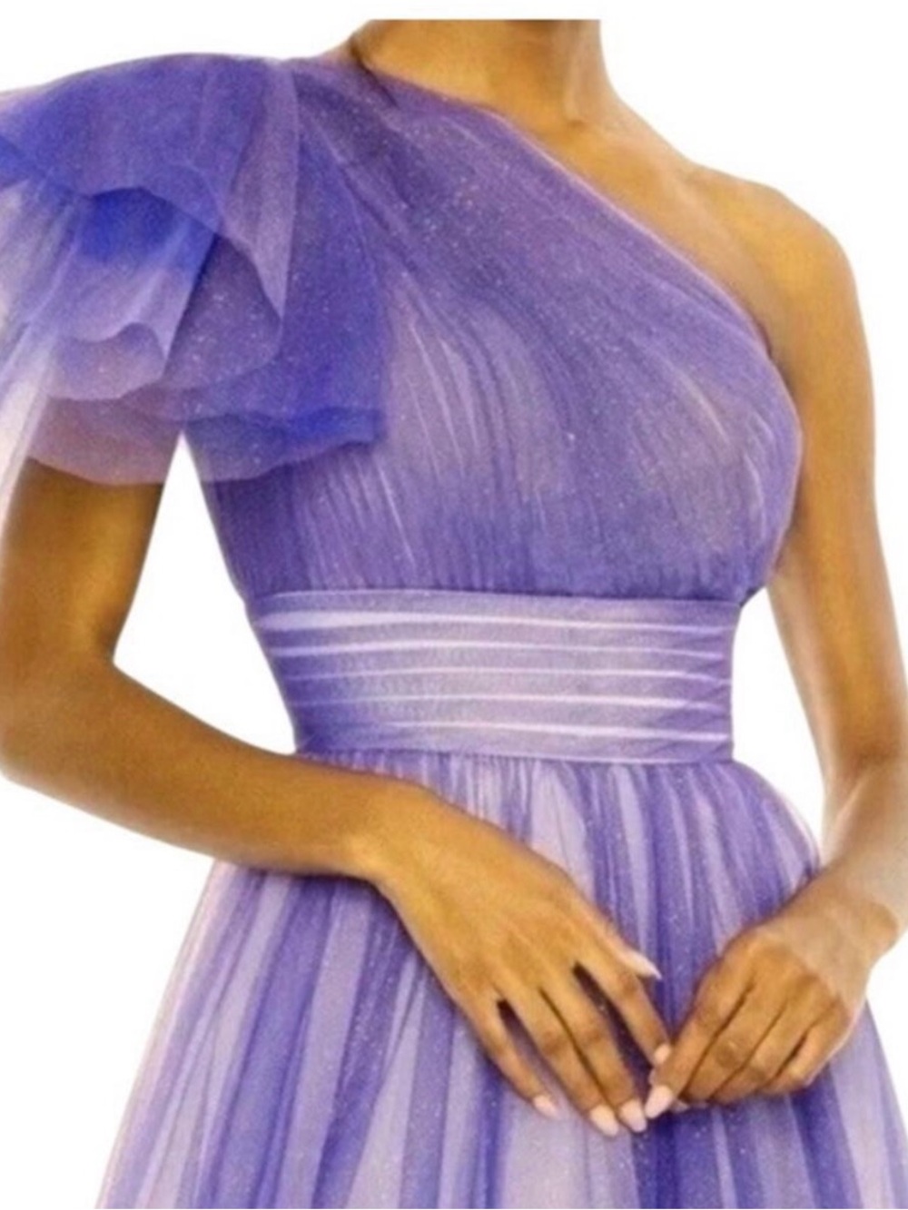 Mac Duggal One-Shoulder Lavender Purple Tulle Gown - Picture 5 of 7